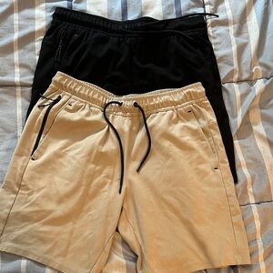 Men's Casual Drawstring Shorts - Black & Beige